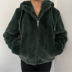 Rachel Zoe faux fur green coat XS